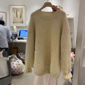 Sweater knit long sleeve creamy apricot beige  top